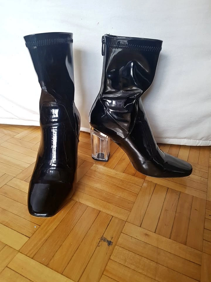 Public Desire Latex Sock Boots with Clear Heel