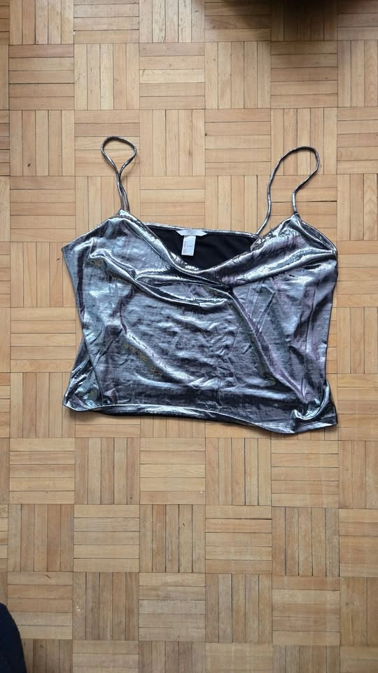Silver Metallic Tank Top, Cowl Neck - photo 2