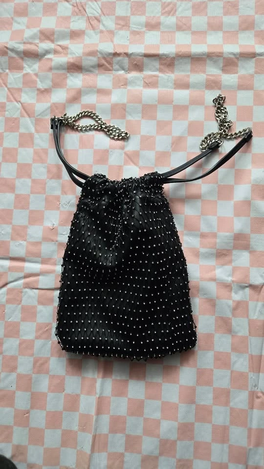 jeweled mesh and pleather sack bag - photo 3