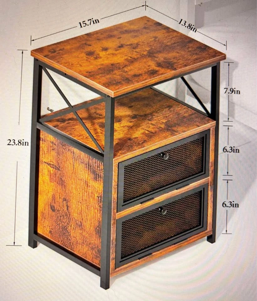 Nightstand set of 2, small bedside table with drawers