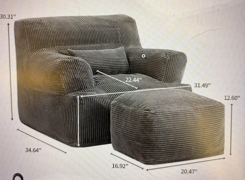 Comfy Giant Bean Bag Chair, Dark Grey - photo 4