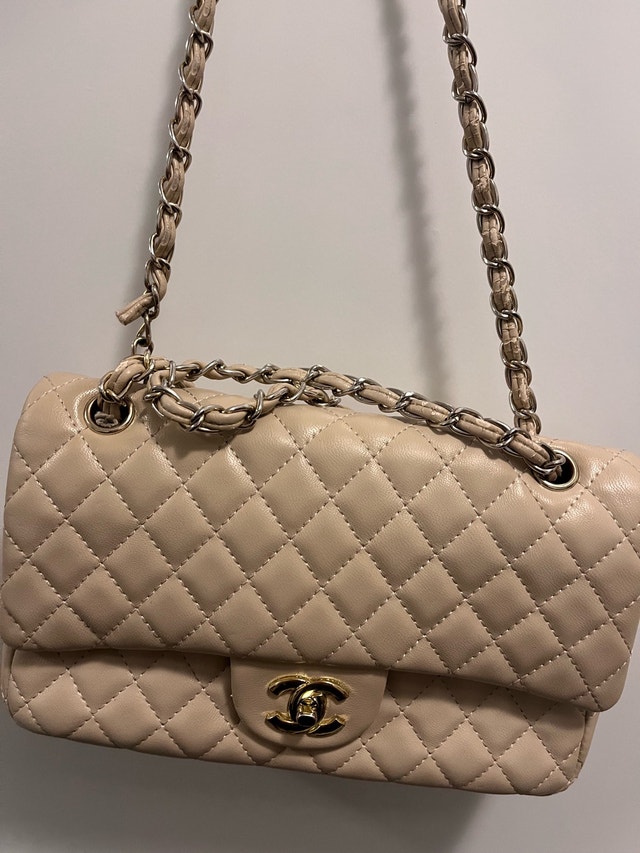 Beige Quilted Double Flap Shoulder Bag - With Full Packaging - photo 4