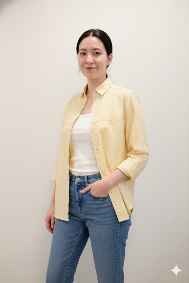 GAP Vintage Style Polka Dot Button-Down Shirt – Soft Yellow - M