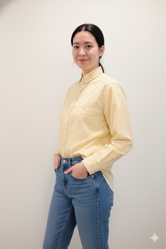 GAP Vintage Style Polka Dot Button-Down Shirt – Soft Yellow - M - photo 2