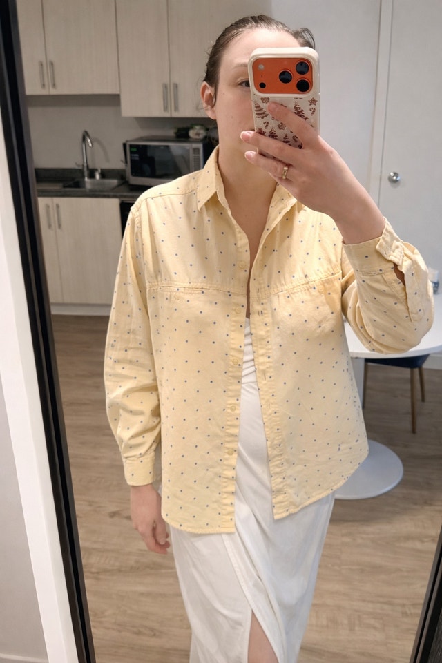GAP Vintage Style Polka Dot Button-Down Shirt – Soft Yellow - M - photo 3
