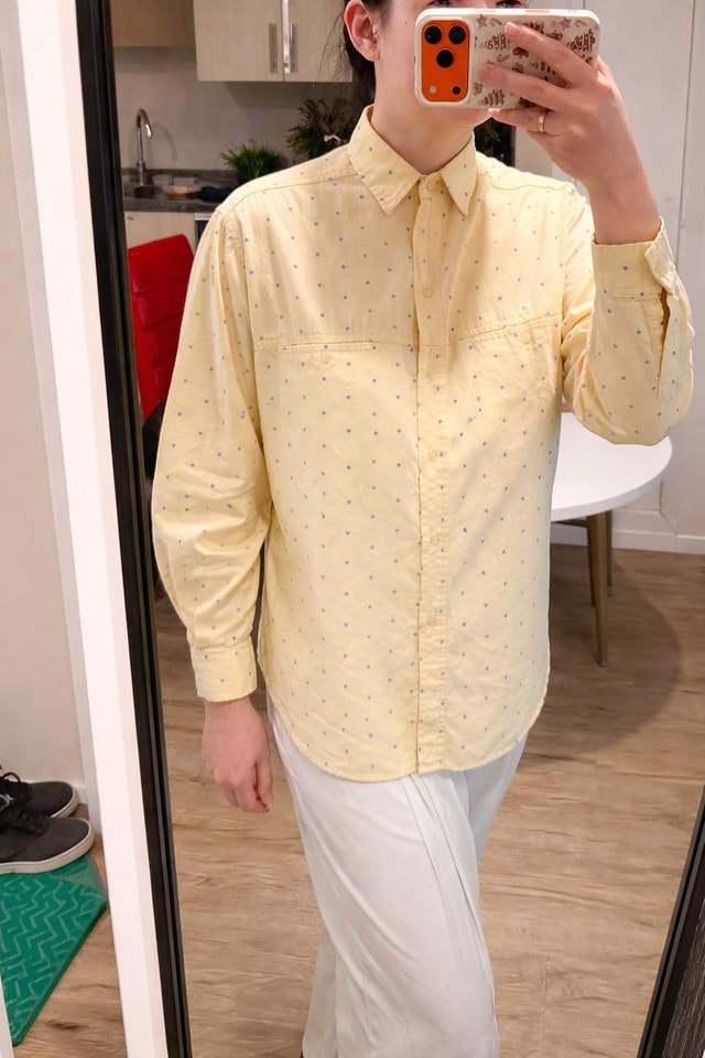 GAP Vintage Style Polka Dot Button-Down Shirt – Soft Yellow - M - photo 4