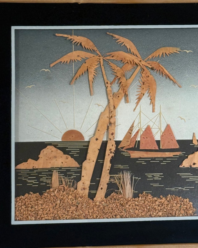 Vintage Cork and Wood Tropical Seascape Art - photo 2