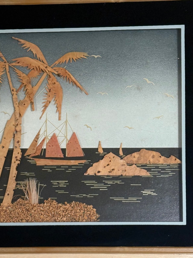 Vintage Cork and Wood Tropical Seascape Art - photo 3