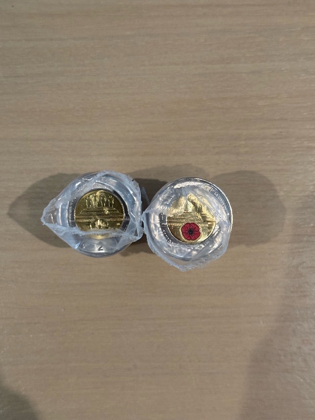 2x Toonie Dollar Coin Rolls Mixed Colour & Non-Coloured