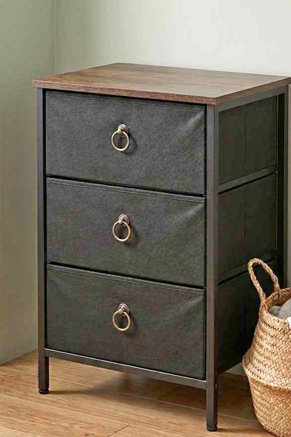 Modern Fabric & Wood 3-Drawer Nightstand / Dresser