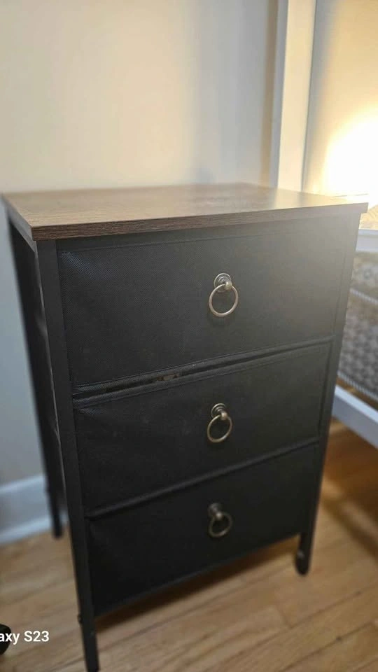 Modern Fabric & Wood 3-Drawer Nightstand / Dresser - photo 3