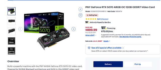 PNY EPIC-X GeForce RTX 5070 ARGB OC 12GB Graphic card