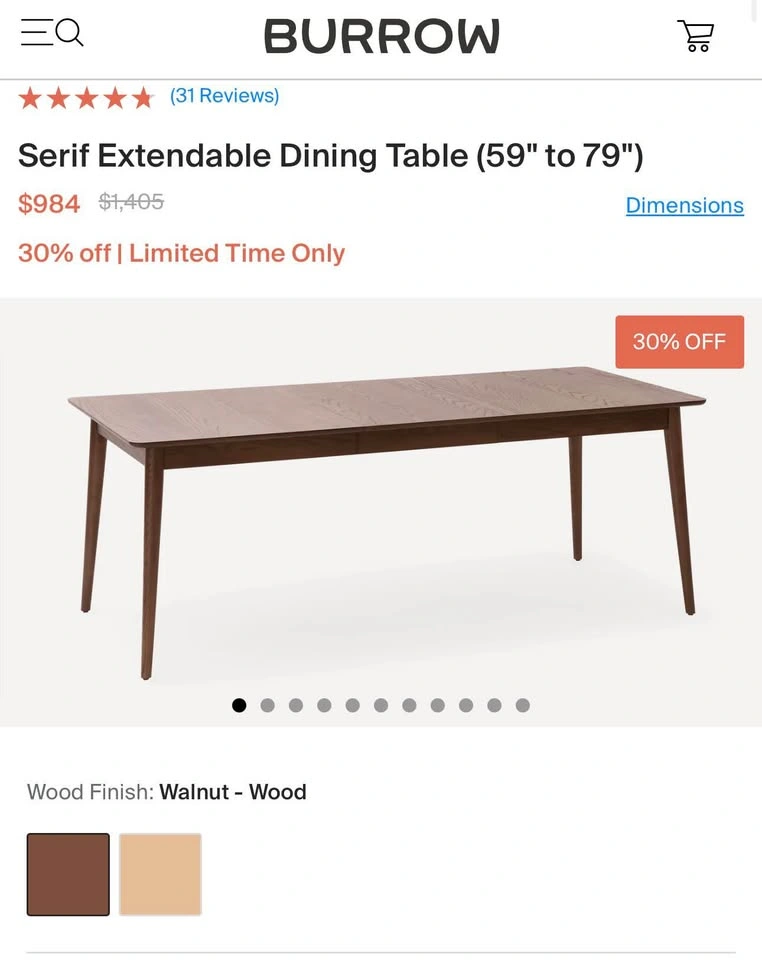 Burrow Serif Extendable Dining Table (Walnut) - New in Box - photo 2