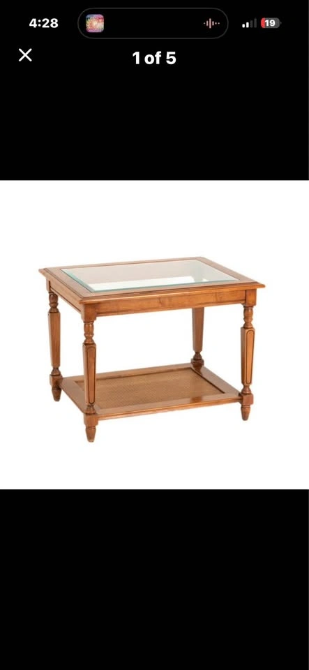 Vintage Pecan Wood 3pc Coffee Table Set Glass Top End Tables - photo 2