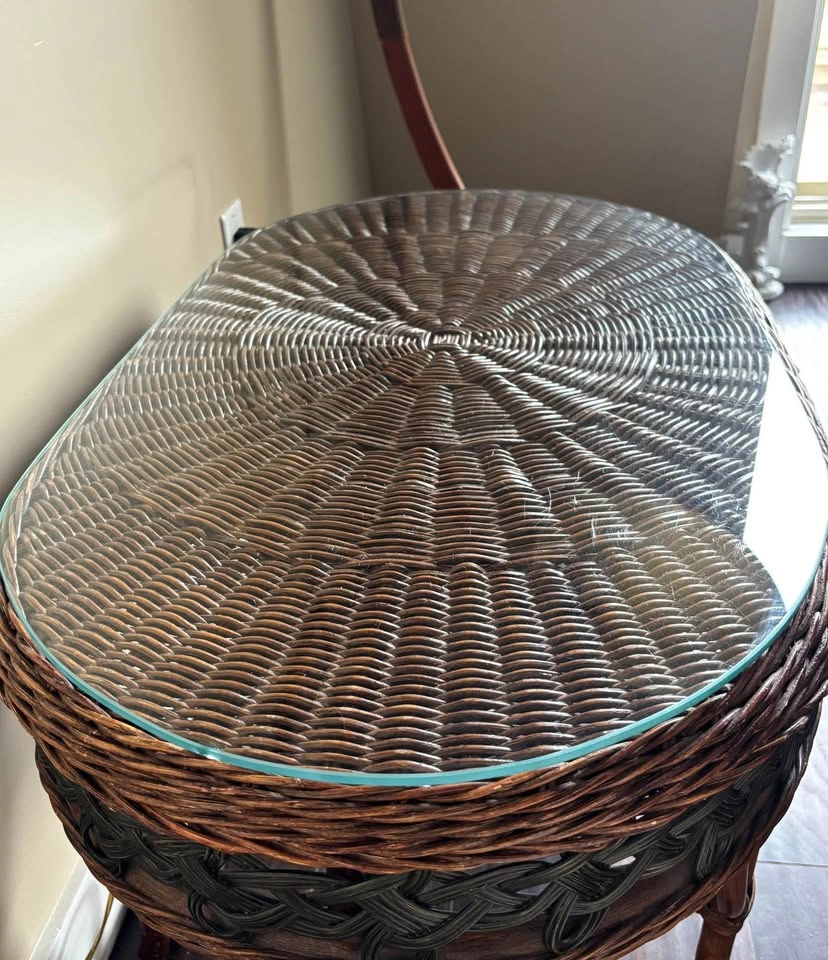 Vintage Bamboo/Rattan Glass Top Coffee Table Oval - Stamped MI-5 - photo 3