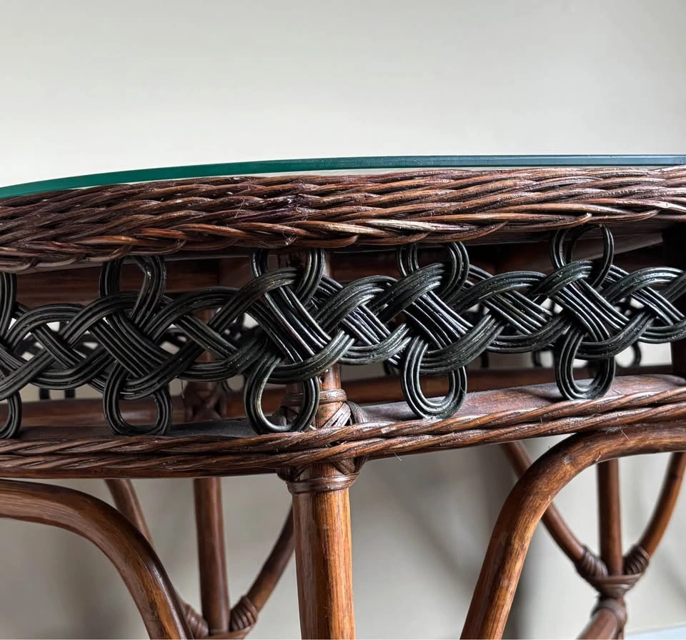 Vintage Bamboo/Rattan Glass Top Coffee Table Oval - Stamped MI-5 - photo 4