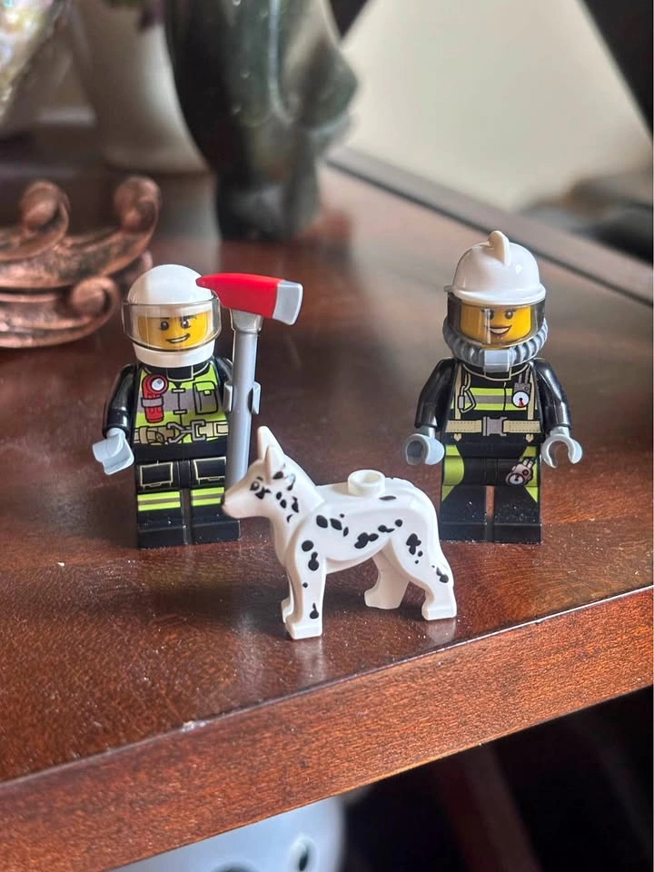 LEGO City Firefighter Minifigures with Dalmatian Dog