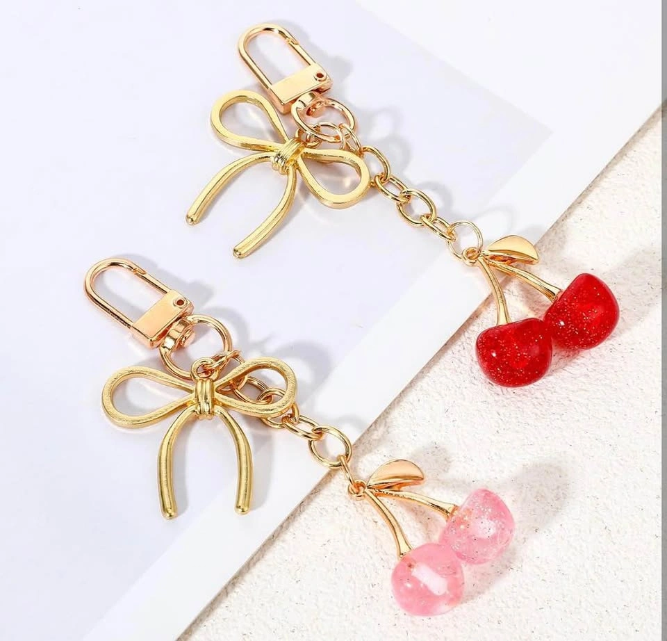 🍒 Cherry Blossom Bow Keychain — Gold‑Tone Edition - photo 2