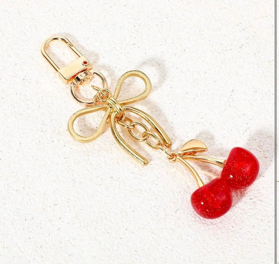 🍒 Cherry Blossom Bow Keychain — Gold‑Tone Edition - photo 4