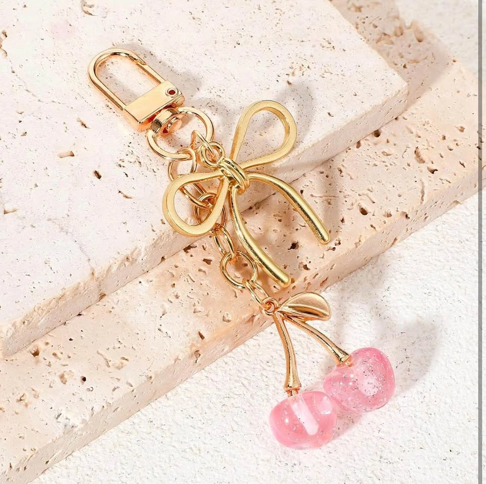 🍒 Cherry Blossom Bow Keychain — Gold‑Tone Edition - photo 5