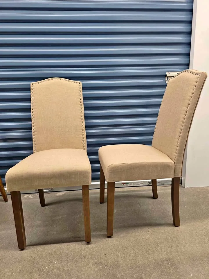 Set of 2 Nailhead Trim Dining Chairs – Ivory Upholstered thumbnail