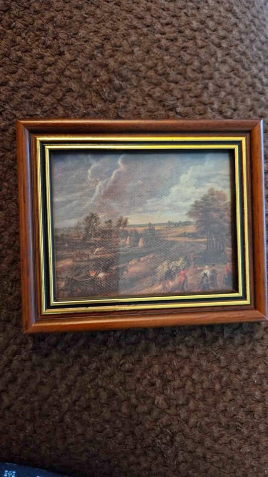 Artitalia Chromolithograph on Silk in Wood Frame