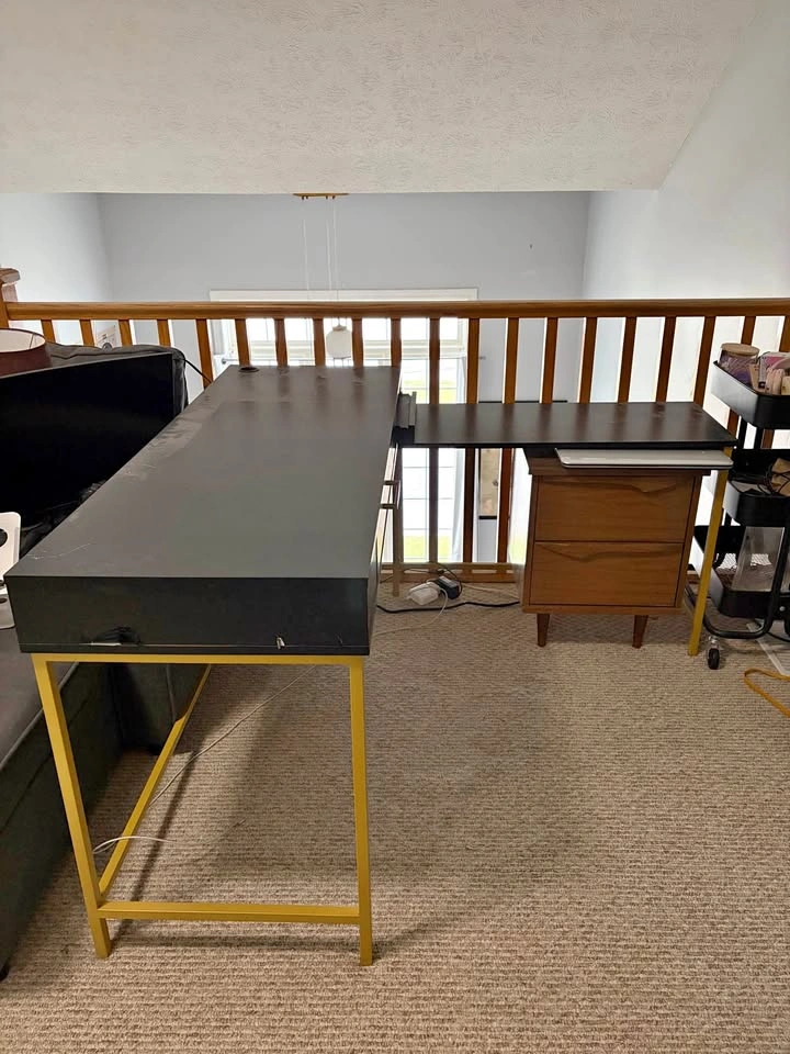 Black and gold L desk
