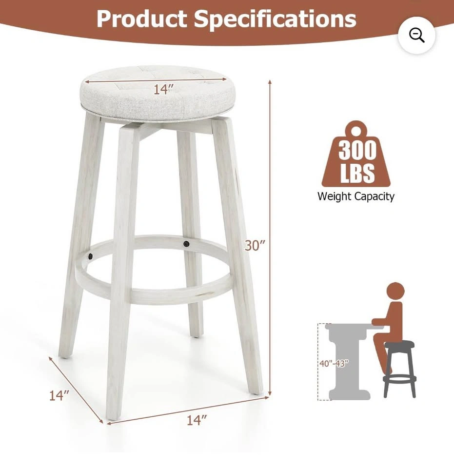 Costway 30" Swivel Upholstered Bar Stools (Set of 2) – New - photo 2