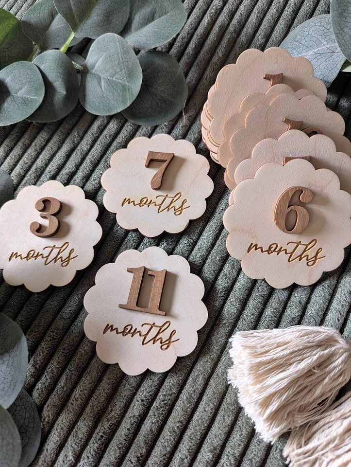 Wooden Baby Monthly Milestone Markers Set