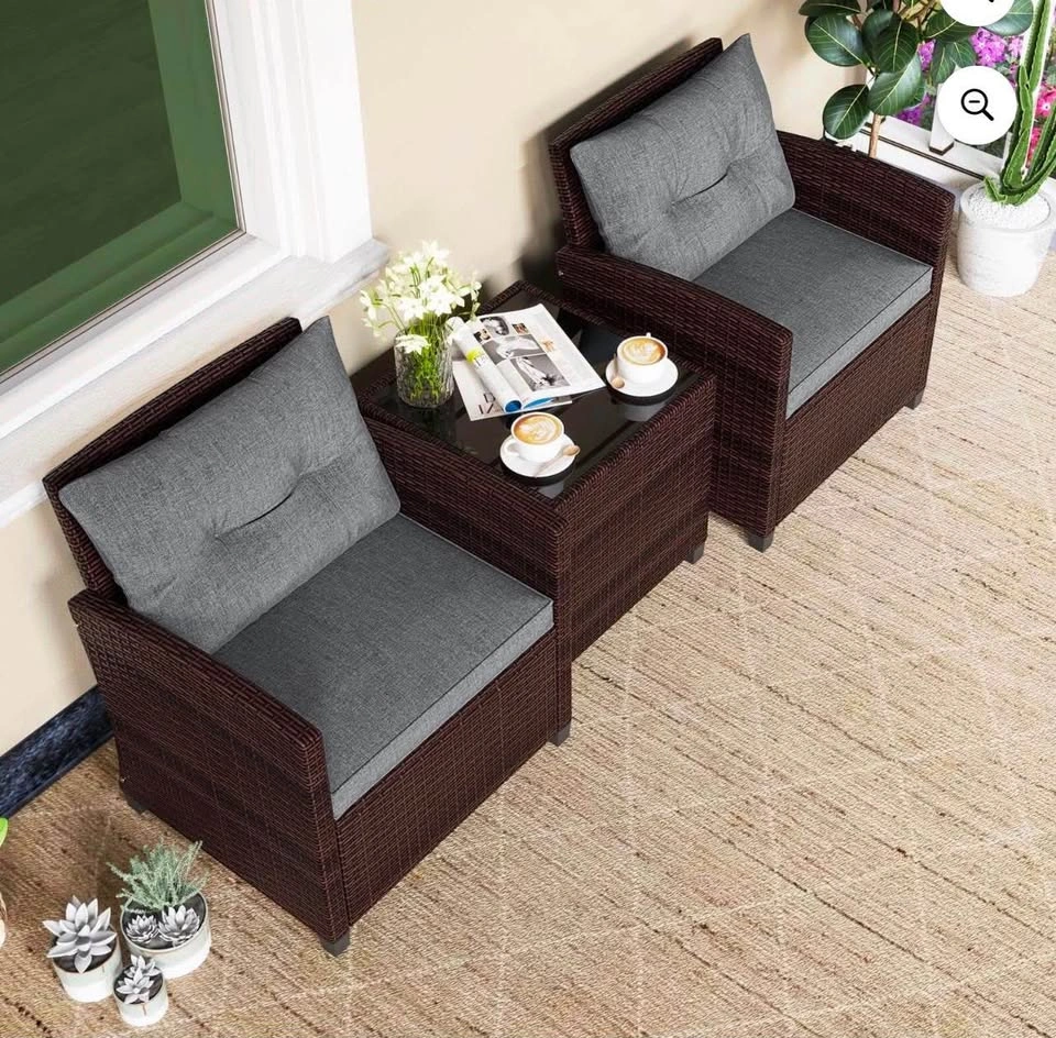 NEW Costway 3-Piece Patio Rattan Furniture Set w/ Cushions – Gra - photo 4