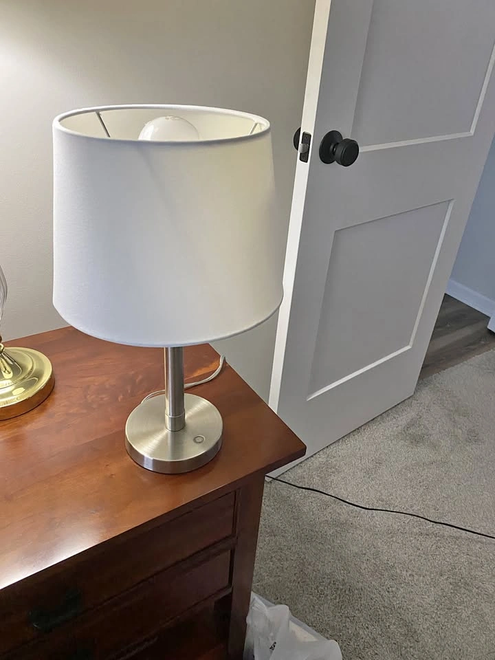 White Shade Brushed Nickel Table Lamp