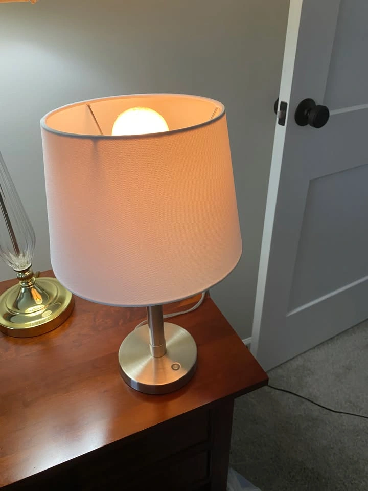 White Shade Brushed Nickel Table Lamp - photo 2