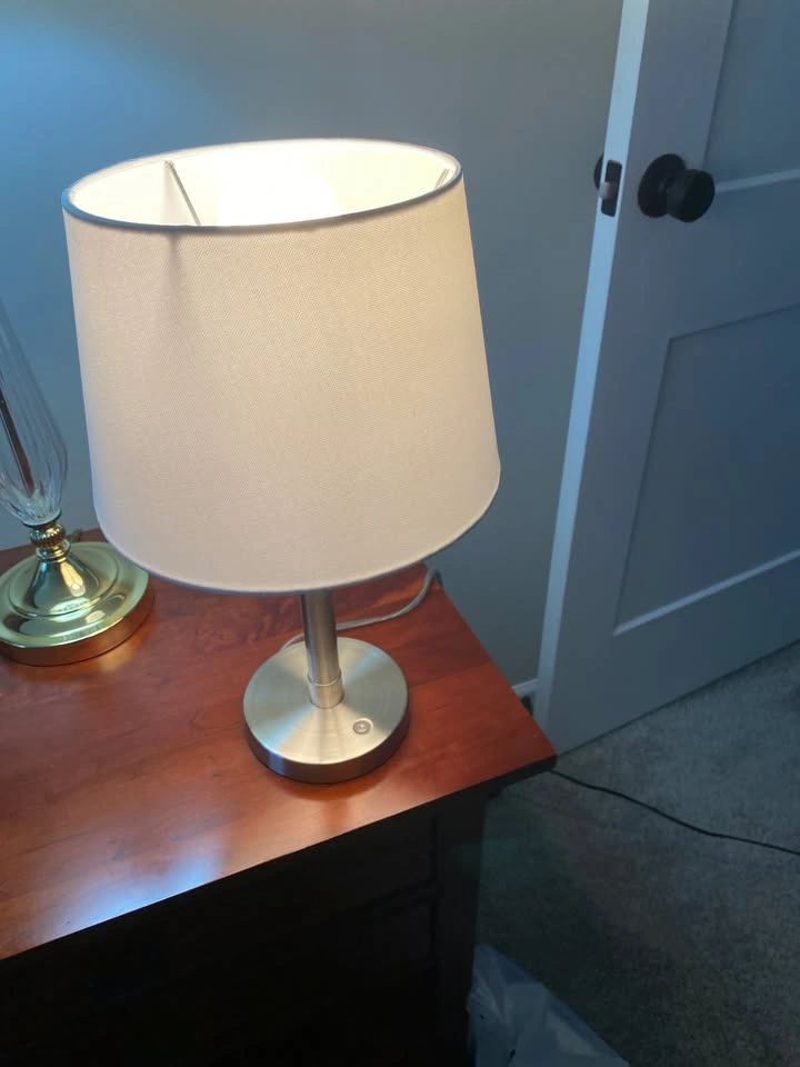 White Shade Brushed Nickel Table Lamp - photo 3