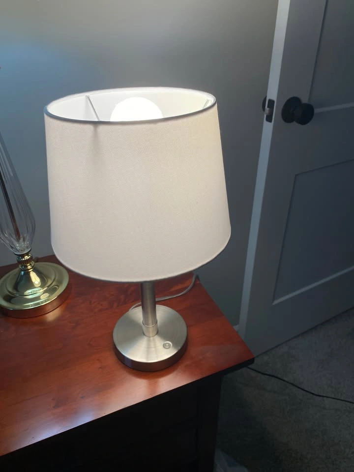 White Shade Brushed Nickel Table Lamp - photo 4