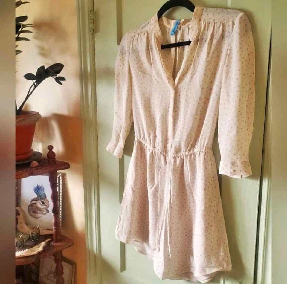 Size XXS 100% silk Aritzia Babaton cream patterned Bennett dress
