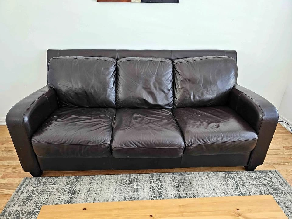 Dark Brown Leather 3-Seater Sofa