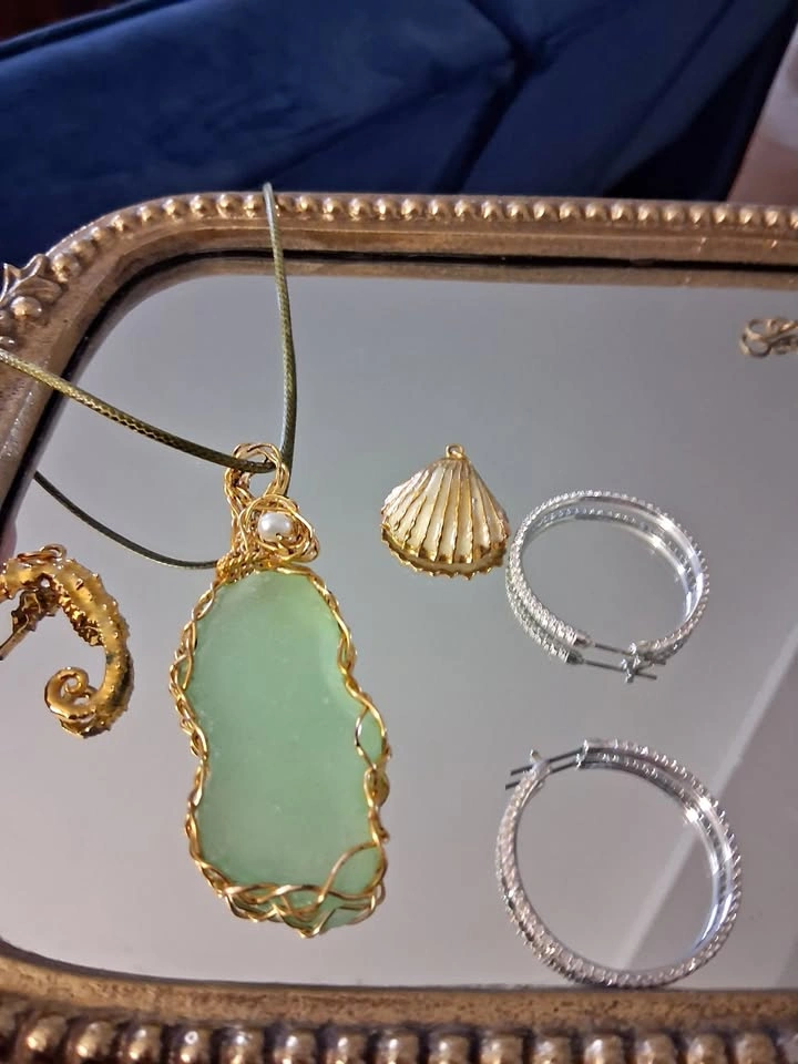 Jewellery Lot: Sea Glass Pendant, Swarovski Hoops, J Crew Set