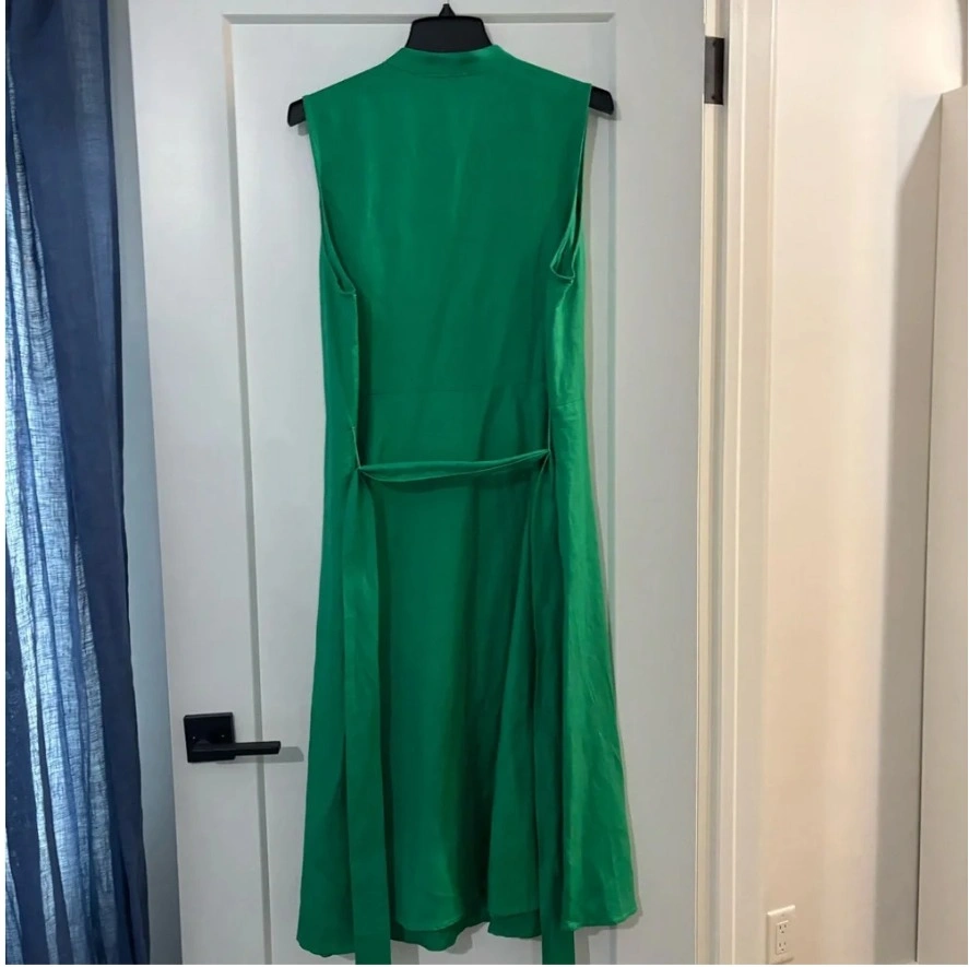 Linen Blend Sleeveless Green Button-Front Belted Midi Dress - photo 3