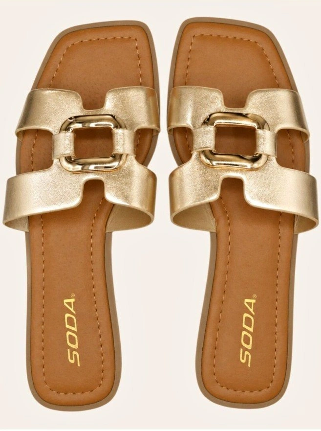 Soda Gold H Band Slide Sandals 8.5 NWOT