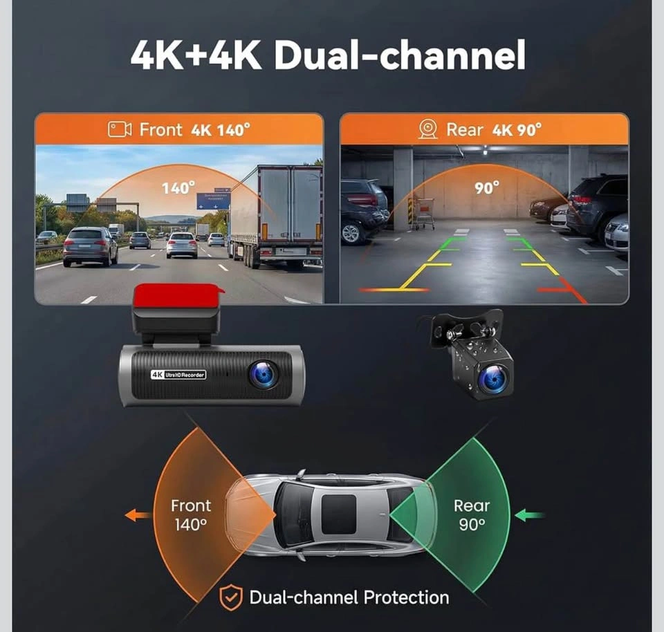 4K Dual Dash Cam Front and Rear, 3.19" Screen with WiFi - photo 2