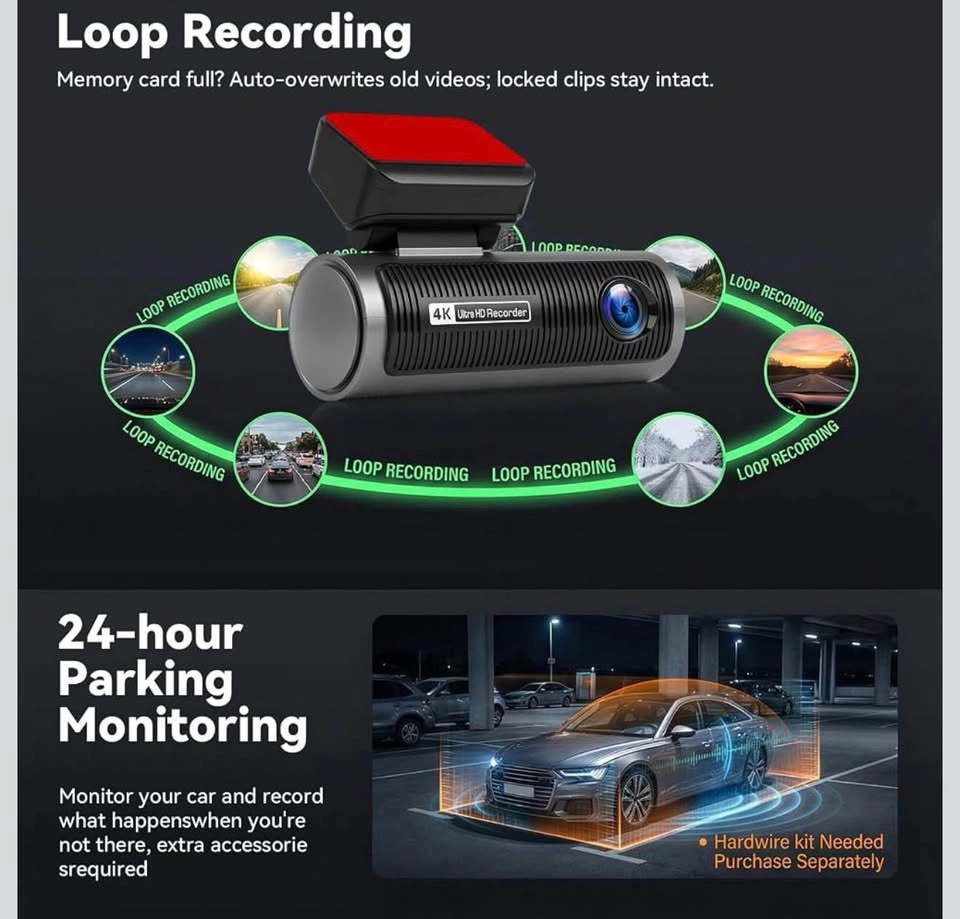 4K Dual Dash Cam Front and Rear, 3.19" Screen with WiFi - photo 5