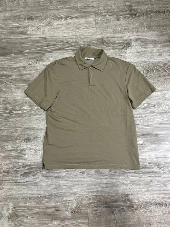 Zara Khaki Short Sleeve Polo Shirt