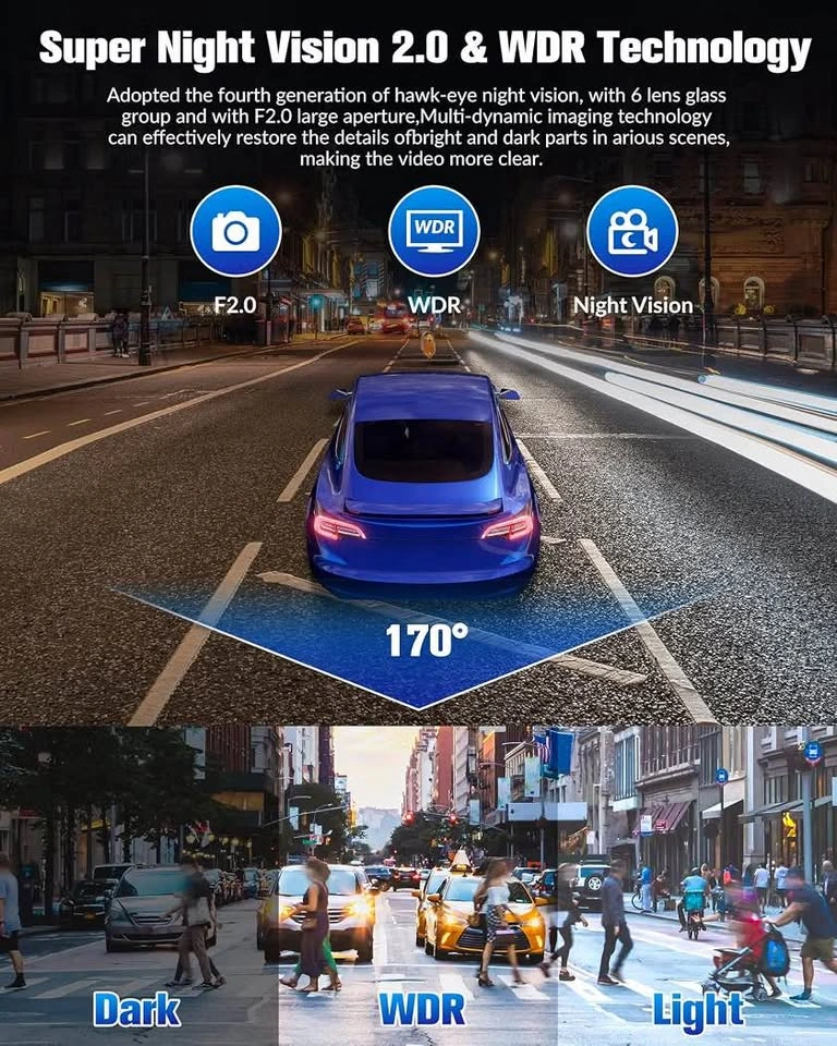 4K Dash Camera for Cars Front and Rear with 32GB Card - photo 3