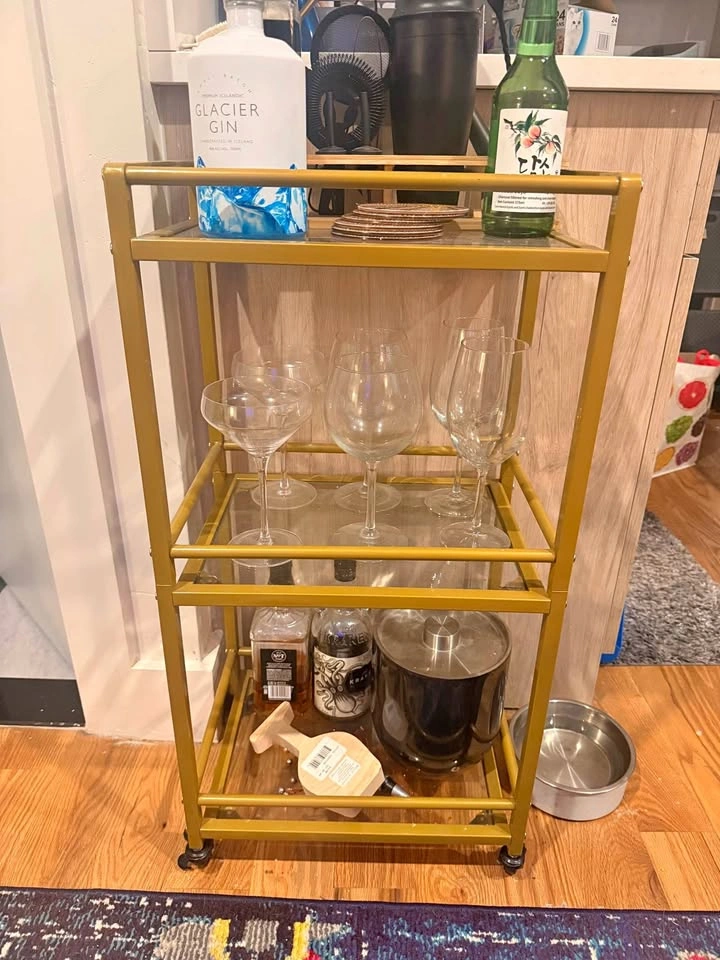 Gold 3-Tier Rolling Bar Cart
