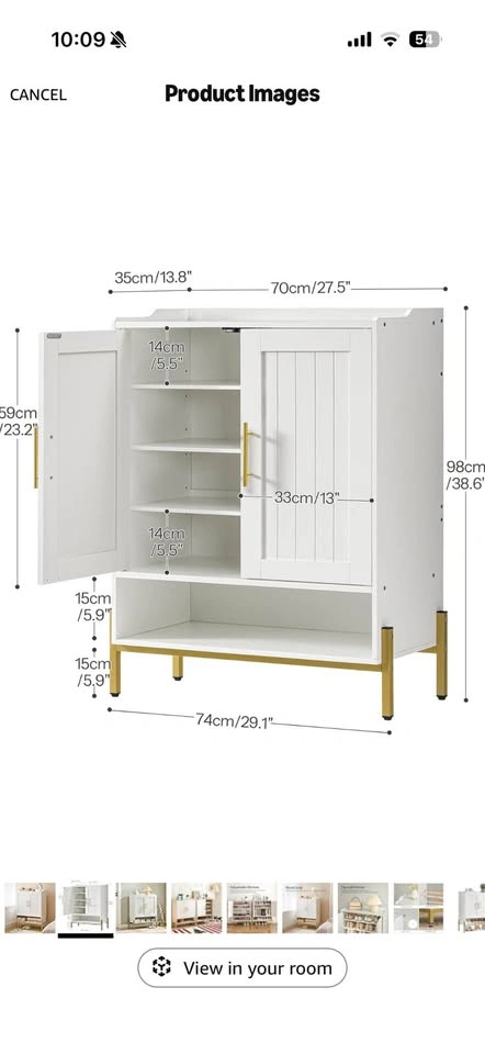 White Shoe Storage Cabinet with Gold Handles - photo 2