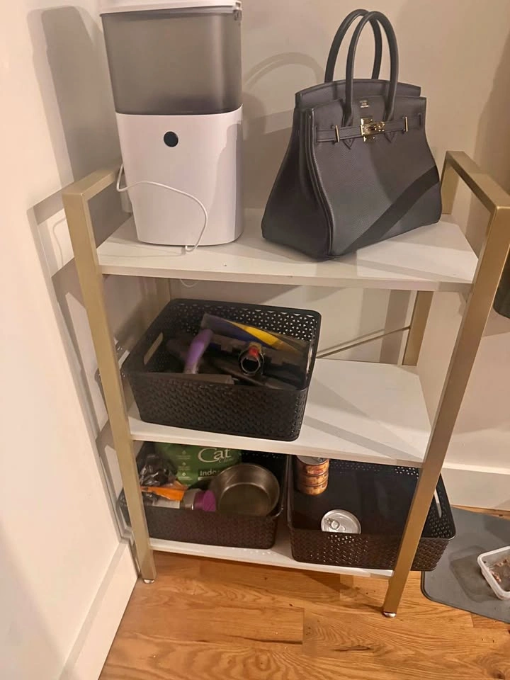 3-Tier Gold and White Storage Shelf