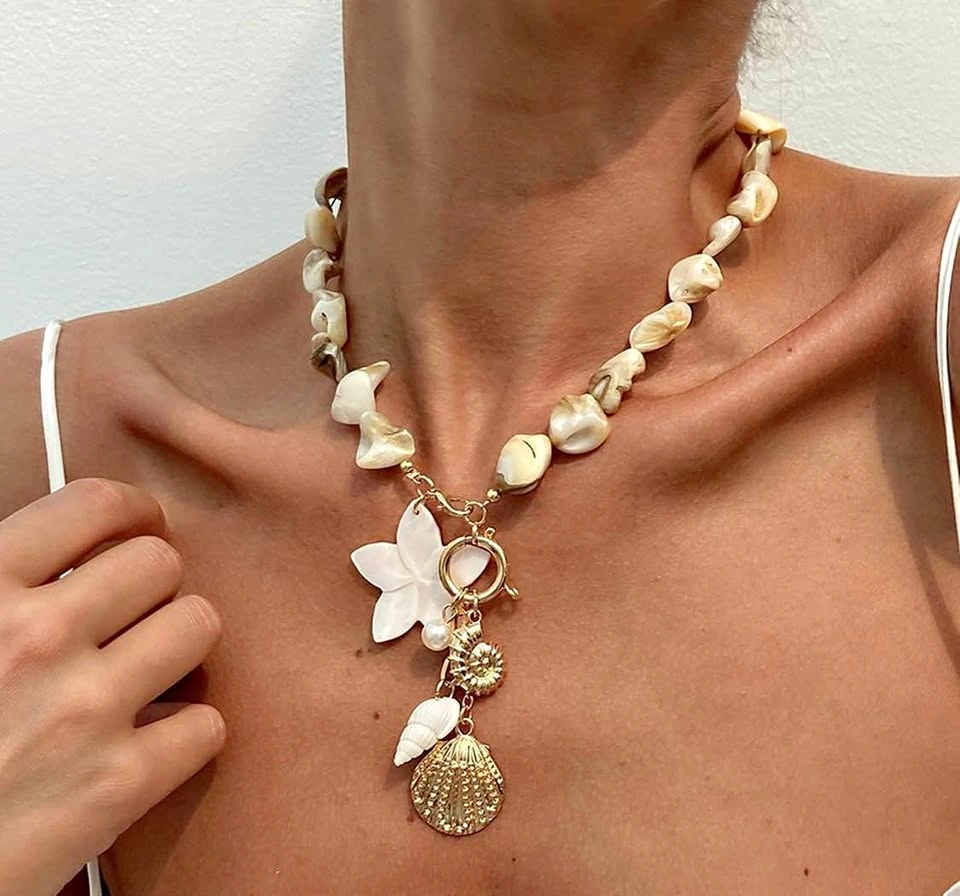 Shell & Gold Charm Necklace – Blessed Vibe Strings