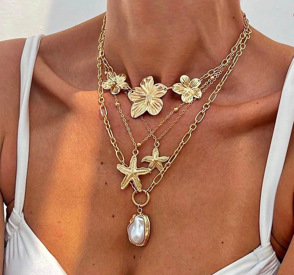 Floral & Starfish Layered Necklace – Blessed Vibe Strings