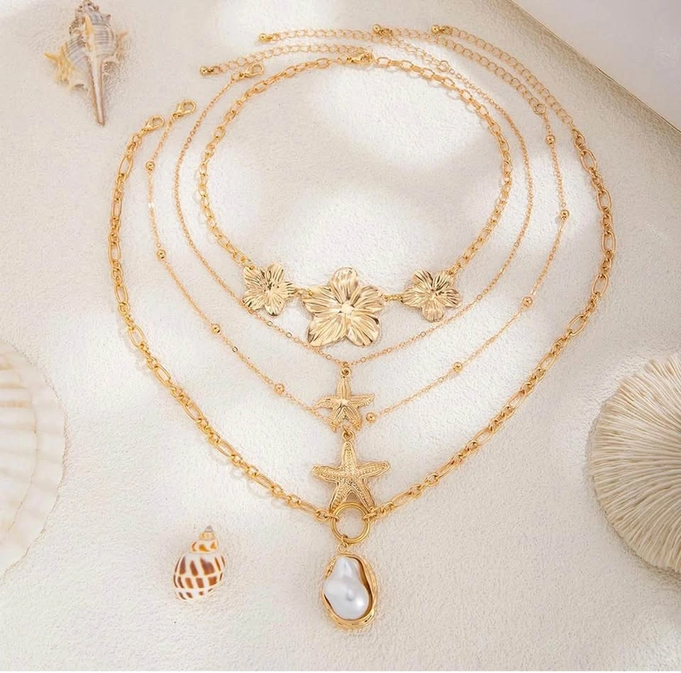 Floral & Starfish Layered Necklace – Blessed Vibe Strings - photo 2