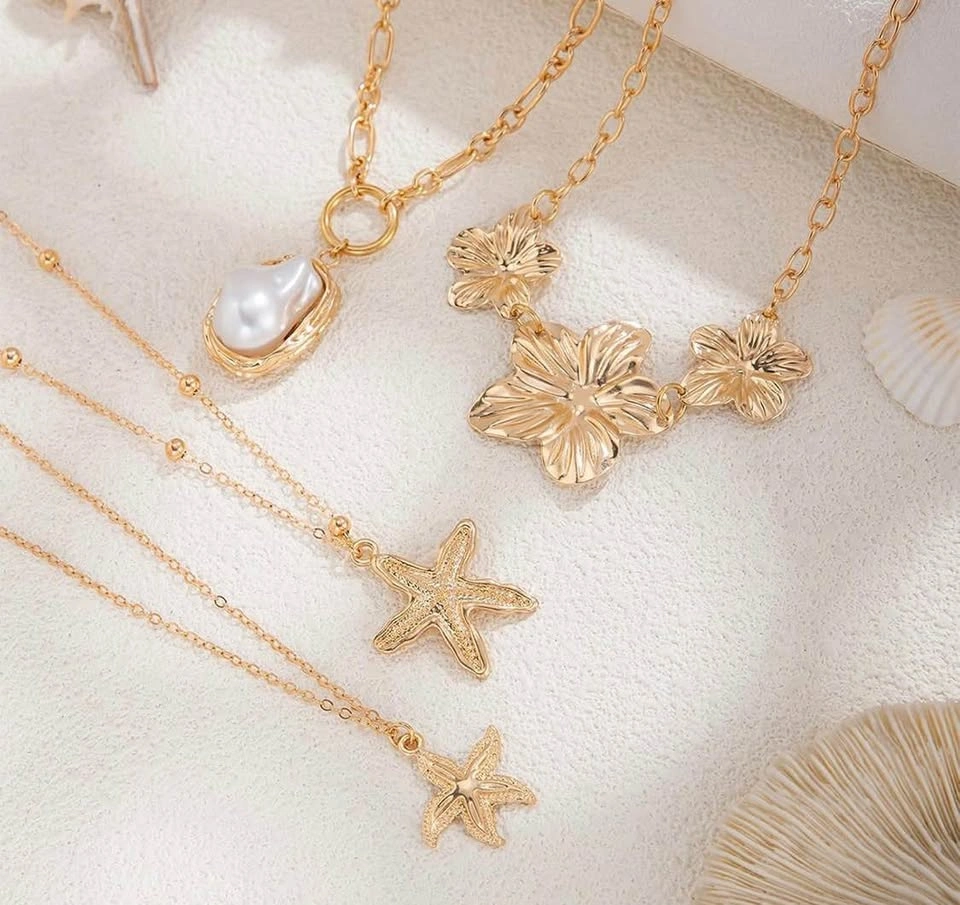 Floral & Starfish Layered Necklace – Blessed Vibe Strings - photo 3